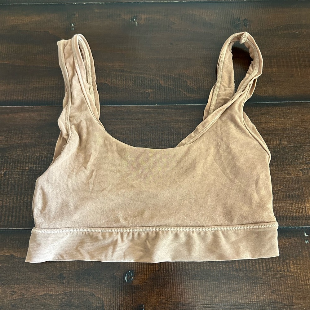 SKIMS Tan Seamless Bra with Wide Straps